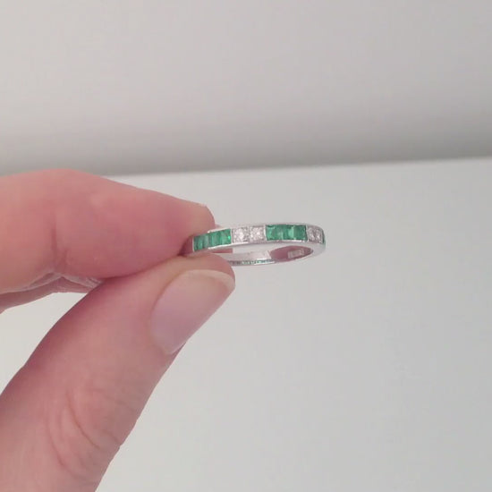 Art Deco Style Emerald & Diamond Band in Platinum & 18ct