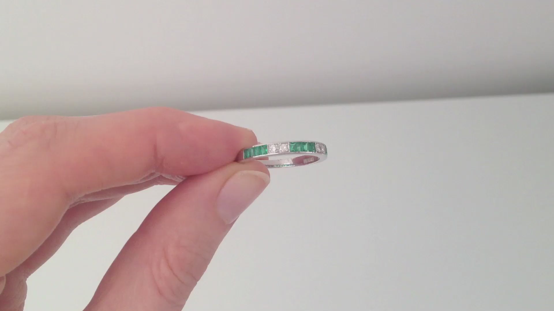 Art Deco Style Emerald & Diamond Band in Platinum & 18ct